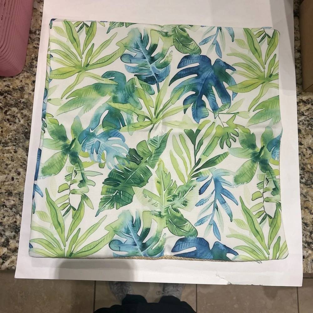 Tropical Leaf Print Woven tan set of two decorative throw pillow cover boho